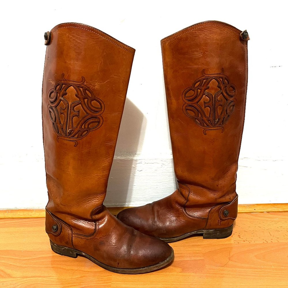 FRYE Lindsay Logo Zip Riding Boots Size 6.5